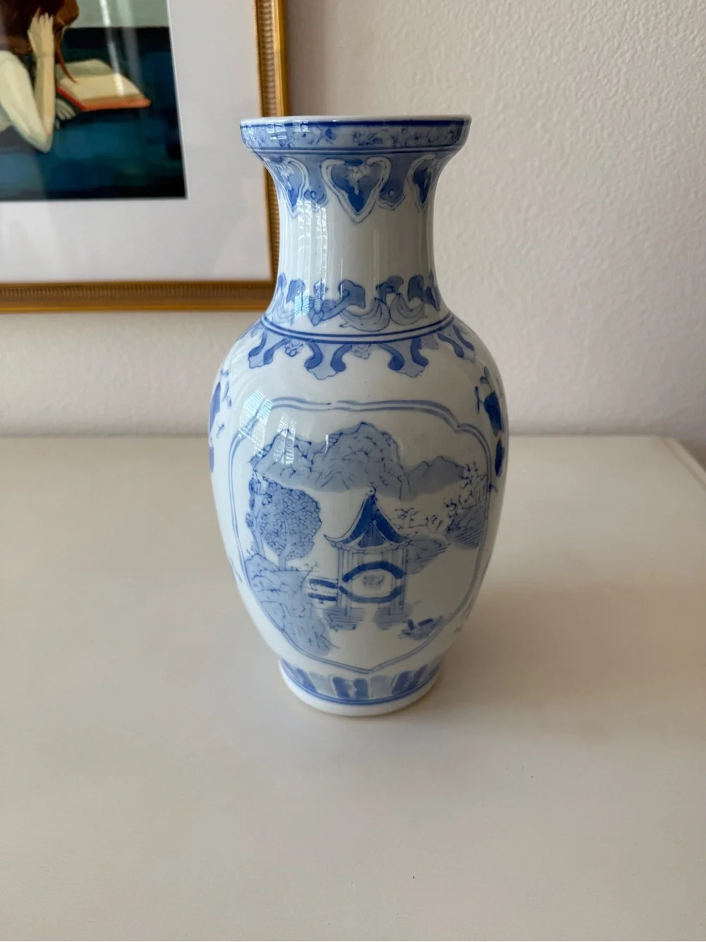 Blue and White Chinoiserie Pagoda Vase